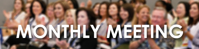 A group of people are clapping with the words "MONTHLY MEETING" overlaid on the image.