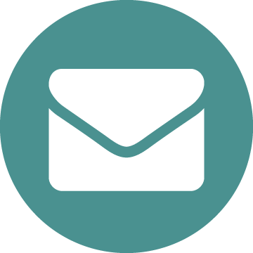 White envelope icon with a closed flap, inside a teal circle. Email or message symbol.