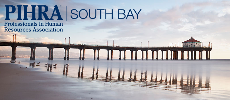 PIHRA South Bay logo over a serene beach and pier reflection at sunset.